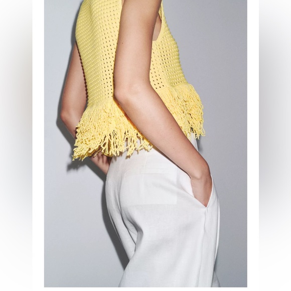 ZARA FRINGED CHECKERED KNIT TOP - Picture 3 of 6